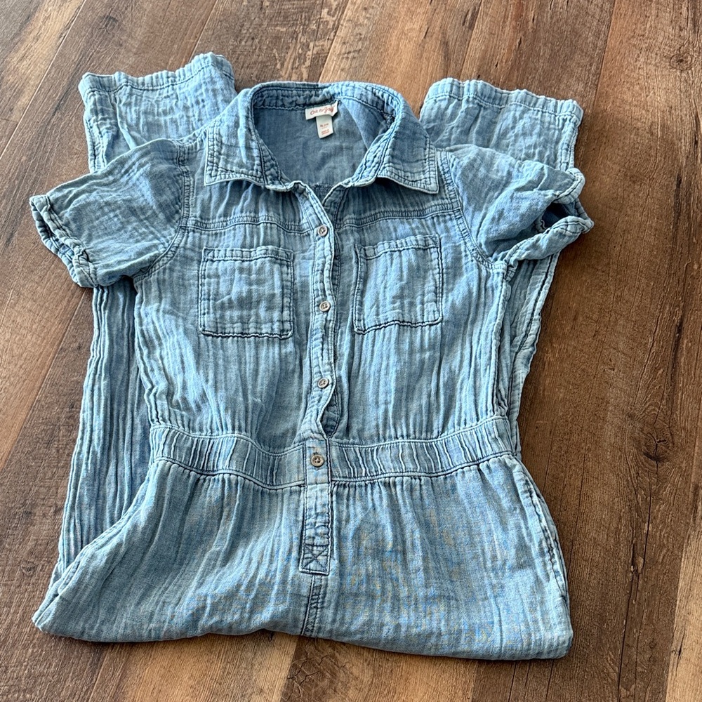 Cat & Jack Light Blue Denim-Look One-Piece pants romper